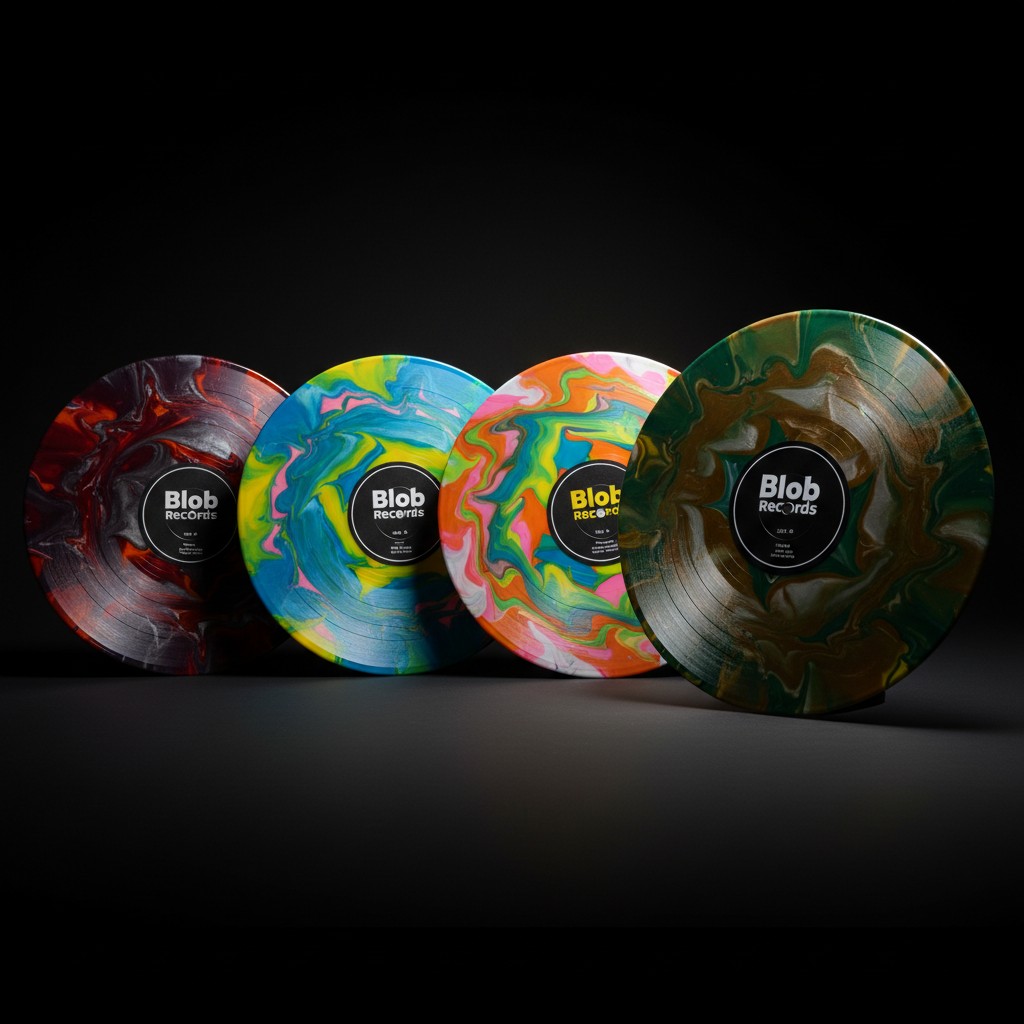 Recycled marbled vinyl records by Blob Records